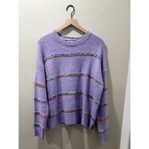 BIBI XL Lavender Knit Sweater with Multicolor Accents Long Sleeve Round Neck